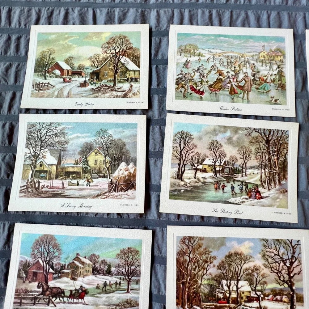 Currier & Ives Vintage Winter Scene Greeting Cards Set of 18 with Envelopes